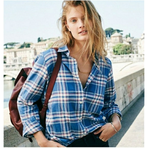 Madewell Tops - Madewell Tulsa Blue Plaid Button Down Shirt Medium